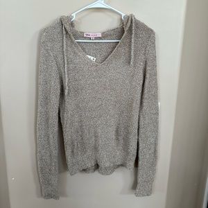 V neck hooded sweater
